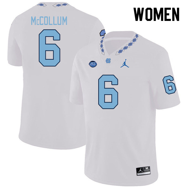 Women #6 Nate McCollum North Carolina Tar Heels College Football Jerseys Stitched-White